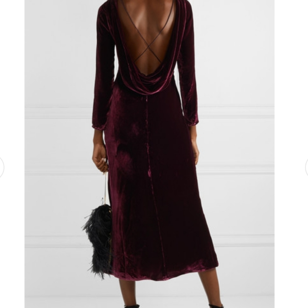 New Saloni Tina low back velvet midi dress